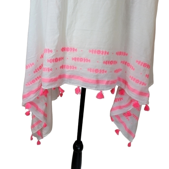MULTI Use Wrap/Scarf in White and Neon Pink Embroidery - Picture 3 of 6